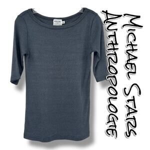 Michael Stars Anthropologie Gray 3/4 Sleeve Top Round Neck Classic Womens XS/S